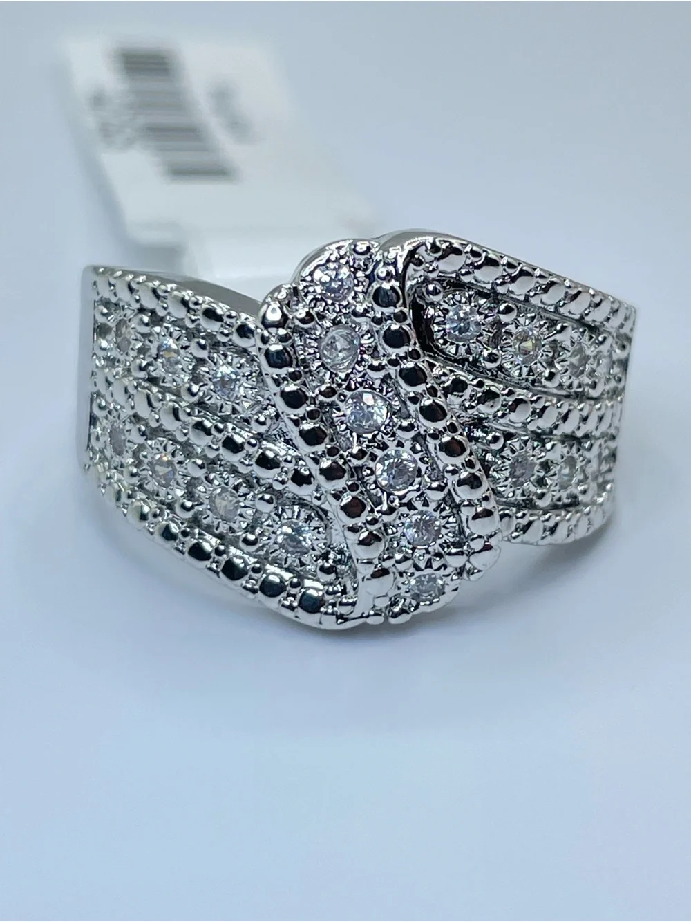 Swarovski Crystal Elements White Pave Crystals Art Deco Statement Ring Band Sz 8